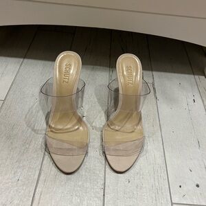 SCHUTZ Women's Transparent and Beige Sandals Heels Size 7